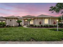 Charming single-story home with a well-manicured lawn and lush landscaping at 11328 Rivers Bluff Cir, Lakewood Ranch, FL 34202