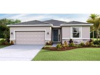 Beautifully landscaped single-Gathering home featuring a neutral paint scheme and attached two-car garage at 18325 Thistleberry Pl, Lakewood Ranch, FL 34211