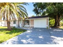Charming single-story home featuring a well-maintained lawn, a palm tree, and an attached two-car garage at 7164 Gama Ct, North Port, FL 34287