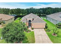 Well-maintained home features a lush lawn, landscaped beds, and a decorative driveway at 12851 24Th Street E Cir, Parrish, FL 34219