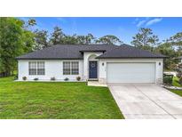 Charming single-story home features a well-manicured lawn and attached two-car garage at 4148 Lobelia St, North Port, FL 34286