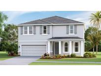 Charming two-story home showcasing a neutral palette, gray shutters, and a well-manicured lawn at 17936 Tavernside Trl, Lakewood Ranch, FL 34211