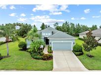 Charming single-story home featuring lush landscaping, a two-car garage, and a well-manicured lawn at 4654 Claremont Park Dr, Bradenton, FL 34211