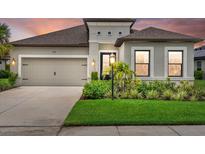 Charming single-Gathering home featuring a well-maintained lawn, neutral-toned exterior, and a two-car garage at 9291 Starry Night Ave, Sarasota, FL 34241