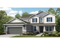 Charming two-story home featuring a gray garage door and a beautifully landscaped front yard at 16415 Star Grass Cir, Bradenton, FL 34211