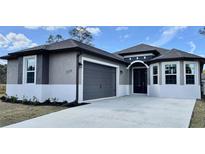 Two-story house with gray siding, dark gray garage door, and a landscaped yard at 6782 Paigo Ln, North Port, FL 34291