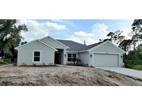 Newly built home with gray exterior and landscaping at 18321 Eblis Ave, Port Charlotte, FL 33948
