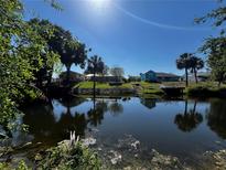 Scenic view of waterfront homes with lush landscaping reflecting in the calm pond at 1405 Dorchester St, Port Charlotte, FL 33952