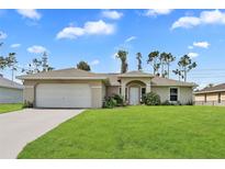 One-story house with attached garage and lawn at 4171 Magenta Ave, North Port, FL 34288