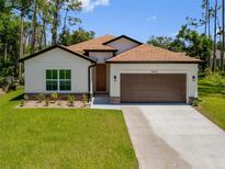 Charming single-story home featuring a well-manicured lawn and a two-car garage at 3802 Eagle Pass St, North Port, FL 34286