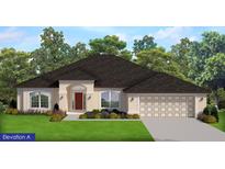 Single-story home with a brown roof, two-car garage, and landscaping at 10225 Winnipeg St, Port Charlotte, FL 33981