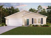 Two-car garage and landscaped lawn at 16138 Quiche Ct, Punta Gorda, FL 33955