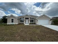 Charming single-story home featuring a manicured lawn, two-car garage, and beautifully coordinated exterior paint scheme at 507 San Ambrosio St, Punta Gorda, FL 33983