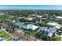 Aerial shot showcasing the property's location within a lush, tropical neighborhood surrounded by palm trees at 621 Trabue Ave, Punta Gorda, FL 33950