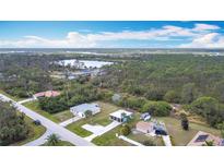 Breathtaking aerial view of a neighborhood near a serene lake surrounded by lush greenery and beautiful blue sky at 1027 Campbell St, Port Charlotte, FL 33953