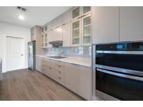 Modern kitchen featuring sleek cabinetry, stainless steel appliances, and a stylish backsplash at 17261 Naiad Ct, Punta Gorda, FL 33955