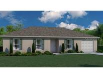 Charming single-story home featuring a neutral palette, a gray roof, and lush green landscaping at 7838 Tasco Dr, North Port, FL 34291