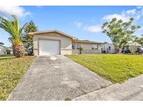 Charming single-story home with a well-maintained lawn and a white garage door at 8172 Trionfo Ave, North Port, FL 34287