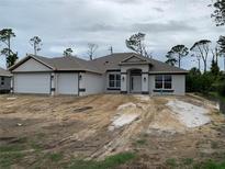Charming single-story home with a three-car garage and stylish exterior lighting fixtures at 47 Tee View Rd, Rotonda West, FL 33947