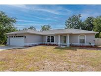 Charming single-story home showcasing a well-maintained lawn, a two-car garage, and welcoming front entrance at 1773 Portage St, North Port, FL 34287