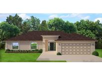 Charming single-story home featuring a 2-car garage, manicured lawn, and lush landscaping at 23498 Moses Ct, Punta Gorda, FL 33980