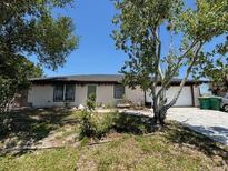 Modest one-story home with siding, an attached garage, and a yard in need of some TLC at 3538 Pinetree St, Port Charlotte, FL 33952