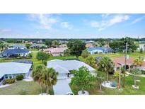 Wide aerial view showcasing the property's neighborhood, mature trees, and landscaping at 2442 Rio De Janeiro Ave, Punta Gorda, FL 33983