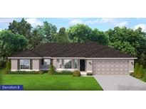 Charming single-story home showcasing a neutral color palette, well-manicured lawn, and attached two-car garage at 1267 Stamford St, Port Charlotte, FL 33952