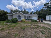 Charming home exterior features well-maintained landscaping and an attached two-car garage at 4205 Simkins Ave, North Port, FL 34286