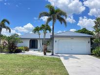 Charming home with well-manicured lawn and mature palm trees, showcasing curb appeal at 2526 Brazilia Ct, Punta Gorda, FL 33950