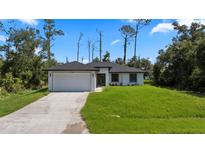 Charming single-story home featuring a two-car garage, well-maintained lawn, and inviting curb appeal at 17156 Eugene Ave, Port Charlotte, FL 33954