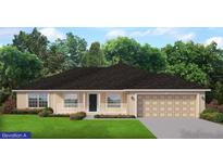 Charming single-story home with a two-car garage, covered porch, and well-manicured lawn at 220 Spring Dr, Rotonda West, FL 33947