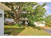 Ranch home with carport, mature oak tree, and well-manicured lawn at 110 S Oxford Dr, Englewood, FL 34223