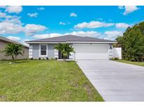 Charming single-story home with a well-maintained lawn, mature palm trees, and a two-car garage at 271 Antis Dr, Rotonda West, FL 33947
