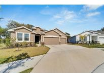 Lovely single story home featuring a well maintained lawn and attached two car garage at 14069 Wineberry Dr, Dade City, FL 33525