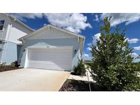 Two-car garage with white doors and light blue exterior at 9222 Gulf Haven Dr, Parrish, FL 34219