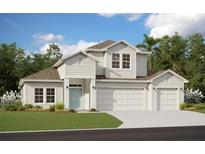 Charming two-story home featuring a three-car garage, manicured lawn, and a welcoming facade at 7458 Sea Manatee St, Parrish, FL 34219