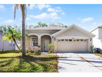 Charming single-story home with a two-car garage and a well-maintained lawn at 1652 Open Field Loop, Brandon, FL 33510