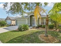 Charming single-story home boasts a well-manicured lawn and lush landscaping at 7444 Tower Bridge Dr, Wesley Chapel, FL 33545