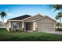 Single-story home with a two-car garage and landscaping at 6929 161St E Ter, Parrish, FL 34219