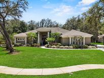 Stunning single-story home with lush landscaping and beautiful curb appeal on a bright sunny day at 6007 Hammock Hill Ave, Lithia, FL 33547