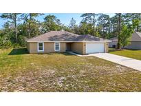 Charming single-story home featuring a spacious front yard, attached two-car garage, and neutral color palette at 12043 Centralia Rd, Weeki Wachee, FL 34614