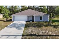 Charming single-story home featuring a gray exterior, two-car garage, and a well-manicured front lawn at 12053 Centralia Rd, Weeki Wachee, FL 34614