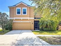 Charming two-story home with a well-manicured lawn, two-car garage, and inviting front entrance at 1401 Parker Den Dr, Ruskin, FL 33570