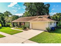 Charming single-story home features a well-manicured lawn, attached garage, and inviting curb appeal at 2223 Wildwood Hollow Dr, Valrico, FL 33596