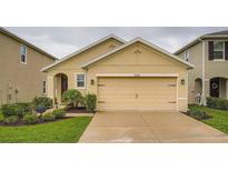 Charming single-story home featuring a two-car garage and well-manicured landscaping at 32668 Abby Lax Ln, Wesley Chapel, FL 33543