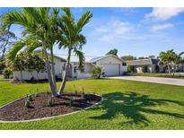 Charming single-story home with lush lawn, mature palms, and light exterior paint at 201 Cavallini Dr, Nokomis, FL 34275