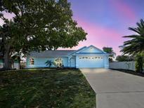 Charming single-story home with mature landscaping and a freshly painted exterior under a beautiful sunset sky at 3192 Pinetree St, Port Charlotte, FL 33952