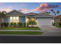 Beautiful single-story home with lush landscaping, a two-car garage, and solar panels, nestled in a vibrant community at 20591 Ovid Ln, Venice, FL 34293