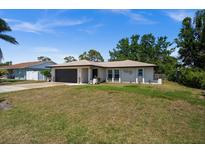 Charming single-story home features a well-maintained lawn, neutral paint, and an attached two-car garage at 3355 Roslyn Rd, Venice, FL 34293
